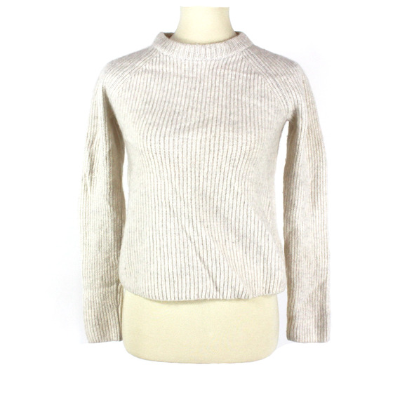 Vince Sweaters - Vince Cashmere Crewneck Sweater Ribbed Knit Beige Cropped Pullover Size S